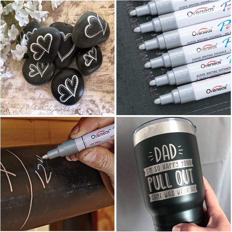 Lesun Silver Paint Pens - 12 Pack Waterproof Oil-Based Paint Pen Set, Quick Dry and Permanent, Markers for Rock, Stone, Ceramic, Wood, Fabric, Plastic, Canvas, Glass, Mugs, Tires - Image 3